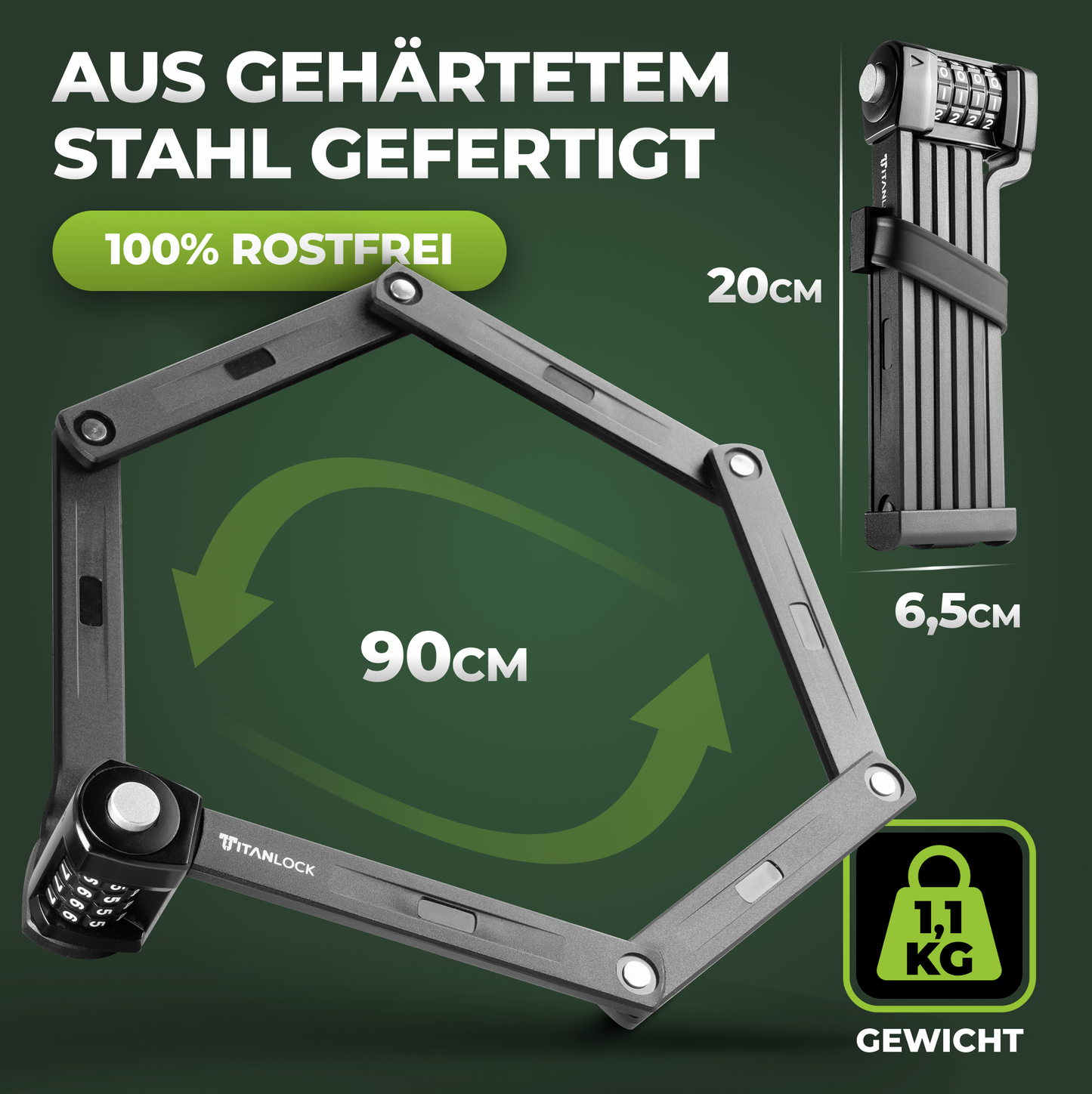 TITANLOCK Faltschloss mit Zahlencode - 90cm