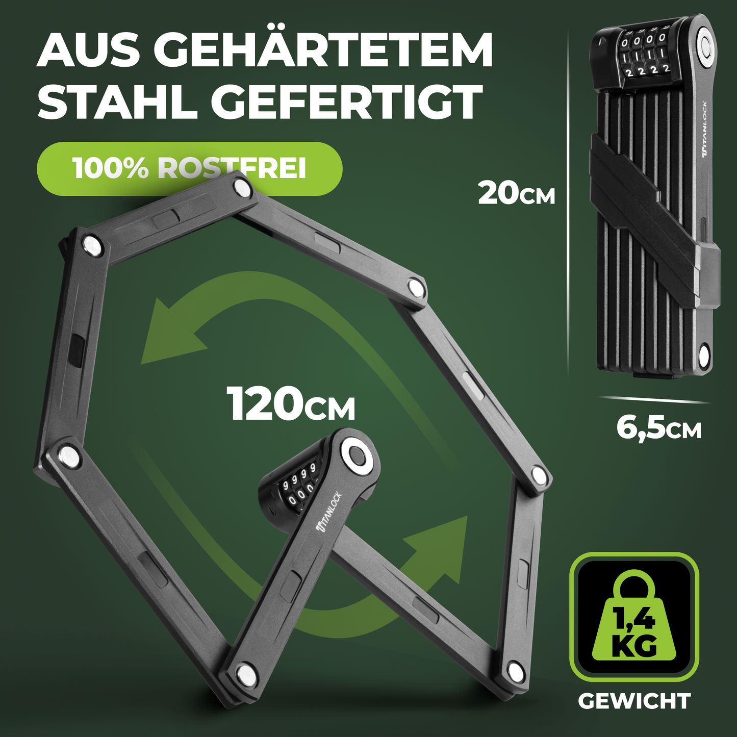 TITANLOCK Faltschloss mit Zahlencode - 120cm
