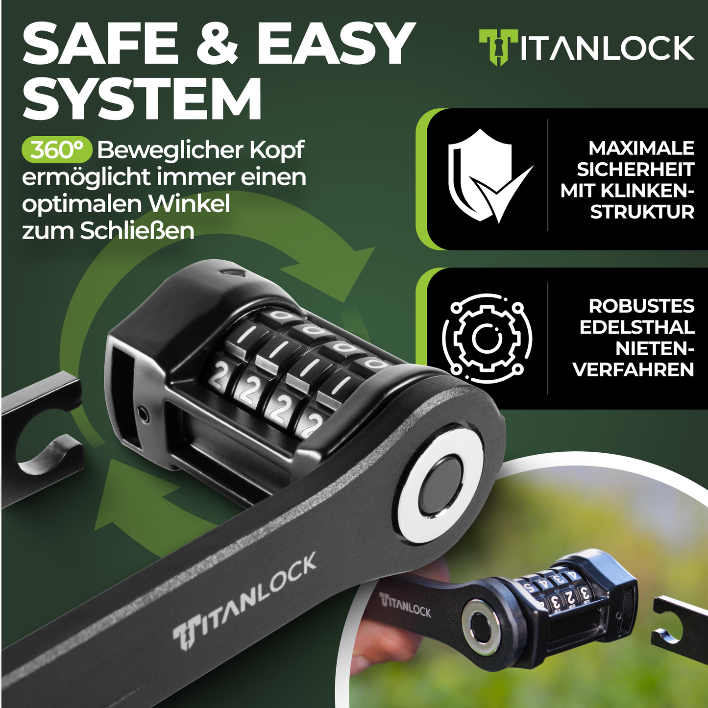 TITANLOCK Faltschloss mit Zahlencode - 120cm